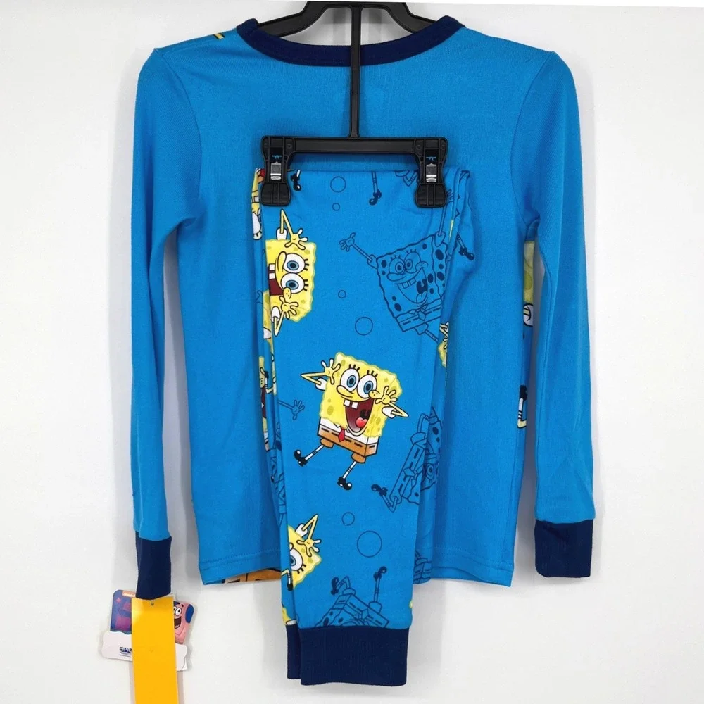 NWT Spongebob Squarepants‎ Boys Pajamas Set Size 8 Blue Long Sleeve Cartoon Gift